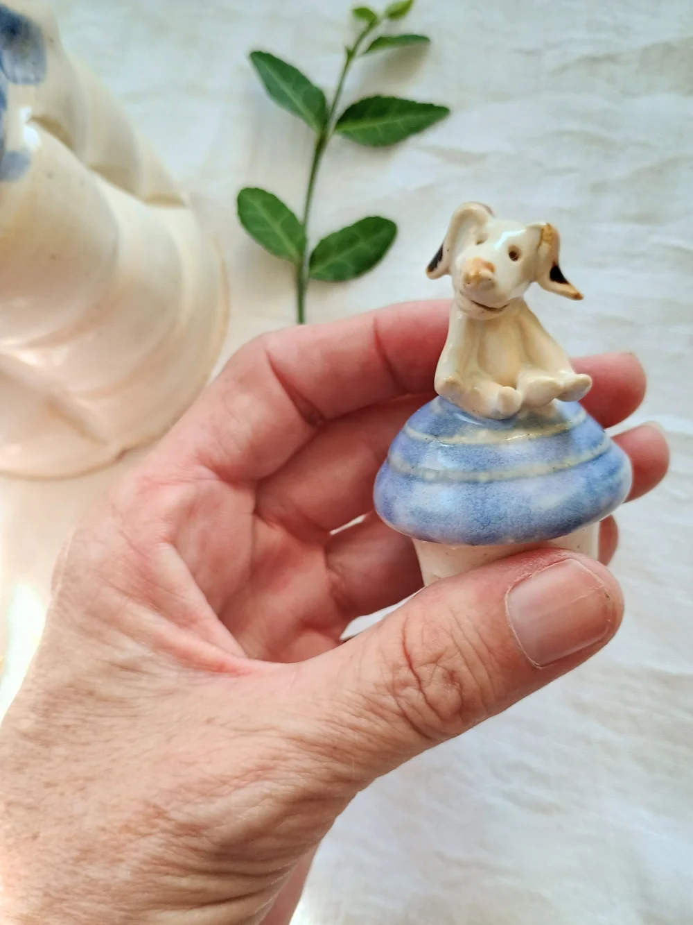 💙 STUDIO POTTERY 💙 Artisan, Hand-Thrown Pottery Teapot w Dog Accent, Quiet Lux